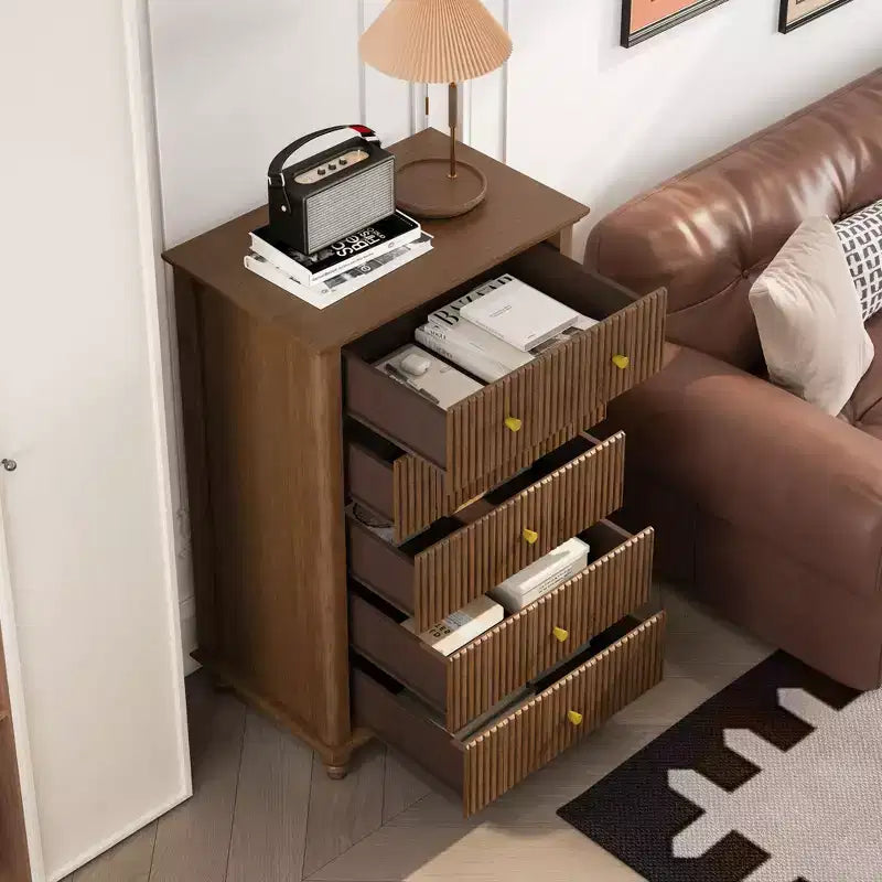 Okak Modern Style Tall Dressers with Fluted Drawers,Chest of Drawers for Bedroom,Entryway,Wooden Dresser Organizer with Metal Handle