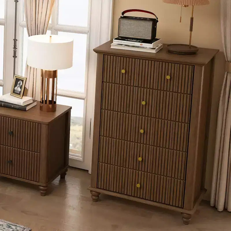 Okak Modern Style Tall Dressers with Fluted Drawers,Chest of Drawers for Bedroom,Entryway,Wooden Dresser Organizer with Metal Handle