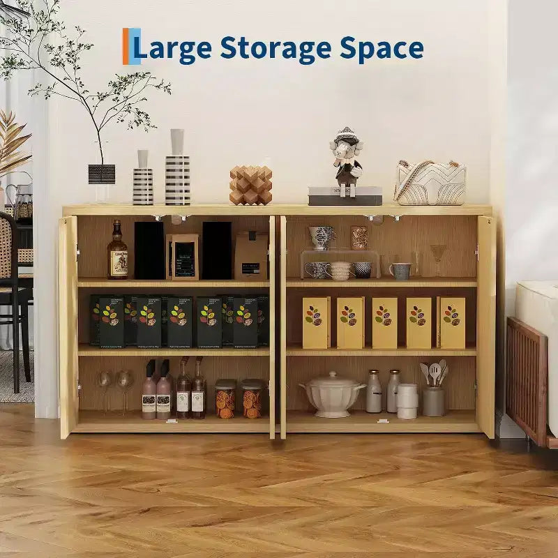 66.3 Fluted Buffet Cabinet with Storage, Wide Sideboard Cabinet with 4 Doors & Adjustable Shelves, for Kitchen, Entryway, Living Room