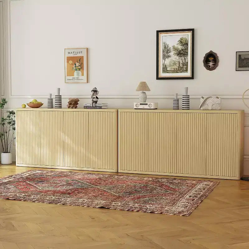 66.3 Fluted Buffet Cabinet with Storage, Wide Sideboard Cabinet with 4 Doors & Adjustable Shelves, for Kitchen, Entryway, Living Room