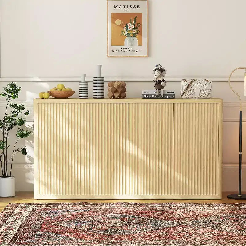 66.3 Fluted Buffet Cabinet with Storage, Wide Sideboard Cabinet with 4 Doors & Adjustable Shelves, for Kitchen, Entryway, Living Room