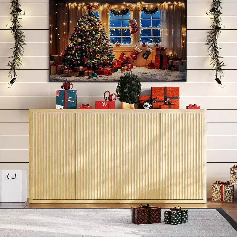 66.3 Fluted Buffet Cabinet with Storage, Wide Sideboard Cabinet with 4 Doors & Adjustable Shelves, for Kitchen, Entryway, Living Room