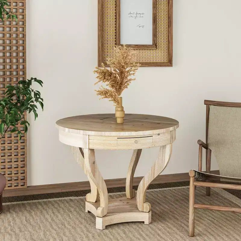 Okak 55IN Vintage Round Dining Table for 6 Person, Kitchen Table with Thick Tabletop, Dinner Table for Dining Room, Living Room