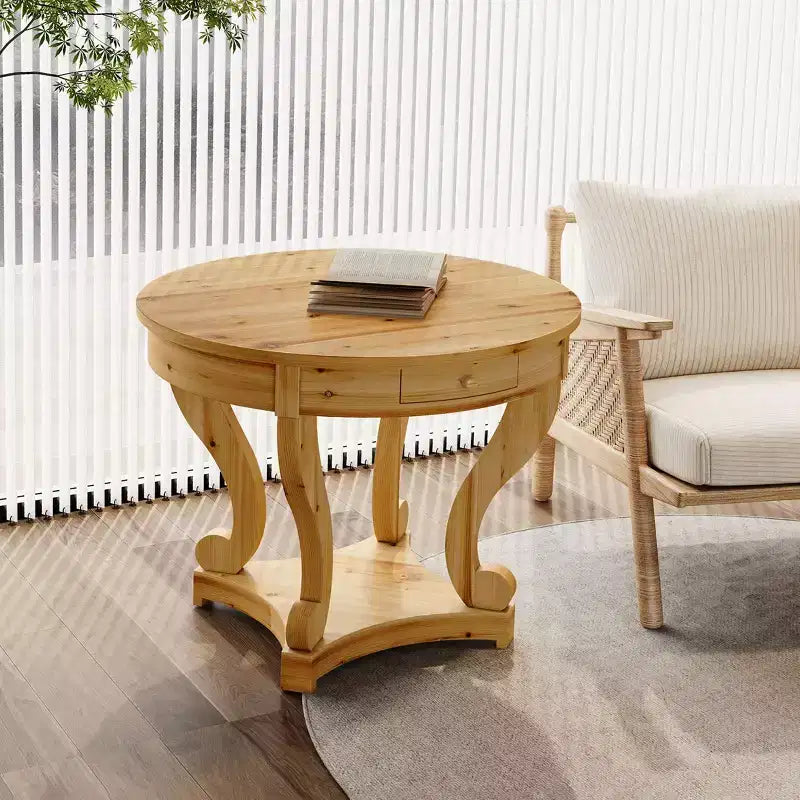 Okak 55IN Vintage Round Dining Table for 6 Person, Kitchen Table with Thick Tabletop, Dinner Table for Dining Room, Living Room
