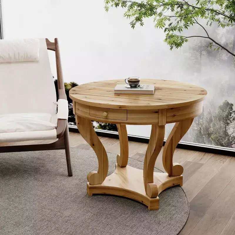 Okak 55IN Vintage Round Dining Table for 6 Person, Kitchen Table with Thick Tabletop, Dinner Table for Dining Room, Living Room