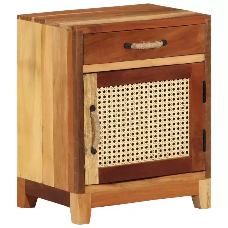 vidaXL Bedside Cabinet - Classic-Style Accent Furniture with Reclaimed Wood Construction and Natural Cane Door for Bedroom Decor