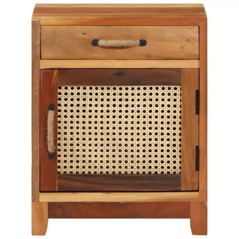 vidaXL Bedside Cabinet - Classic-Style Accent Furniture with Reclaimed Wood Construction and Natural Cane Door for Bedroom Decor
