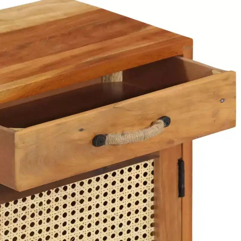 vidaXL Bedside Cabinet - Classic-Style Accent Furniture with Reclaimed Wood Construction and Natural Cane Door for Bedroom Decor