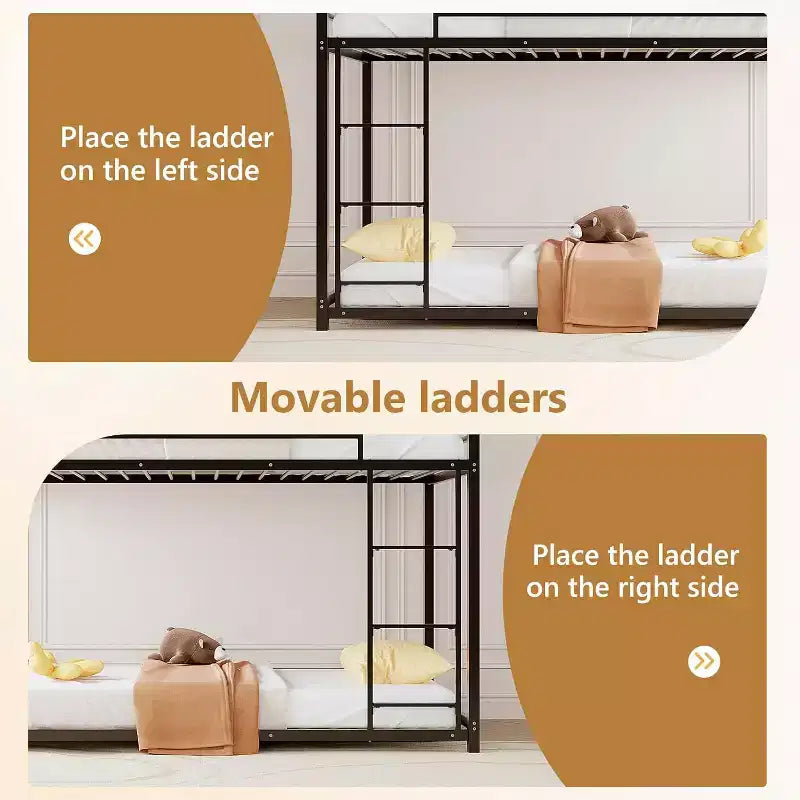 JOYMOR Bunk Bed Twin Over Twin, Metal Twin Size Bed Frame with Safety Guardraild for Boys , Profile Space Saving Design