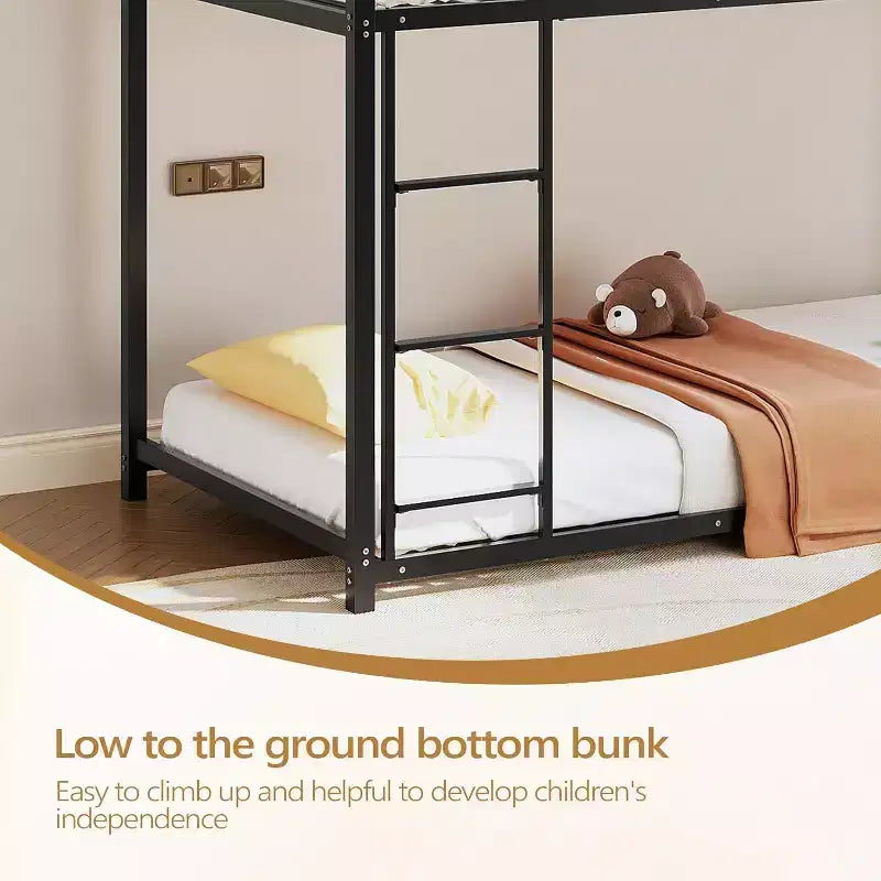 JOYMOR Bunk Bed Twin Over Twin, Metal Twin Size Bed Frame with Safety Guardraild for Boys , Profile Space Saving Design
