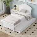 Bed Frame with Trundle, Wood Platform Bed with Headboard, Wood Trundle Bed Frame for Bedroom, White