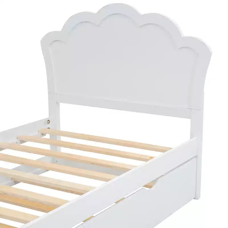 Bed Frame with Trundle, Wood Platform Bed with Headboard, Wood Trundle Bed Frame for Bedroom, White