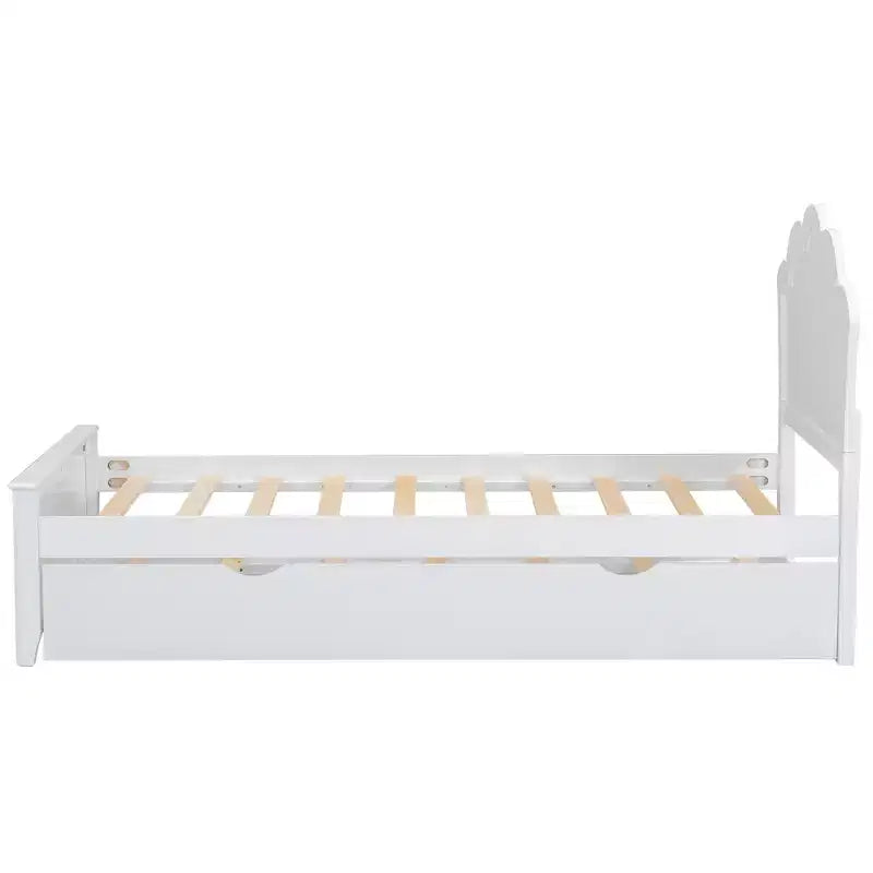 Bed Frame with Trundle, Wood Platform Bed with Headboard, Wood Trundle Bed Frame for Bedroom, White