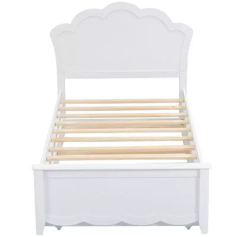 Bed Frame with Trundle, Wood Platform Bed with Headboard, Wood Trundle Bed Frame for Bedroom, White