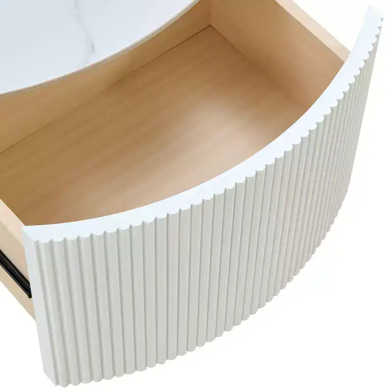 29.5W Round Coffee Table with Marble Pattern Sintered Stone Top, Movable with Locking Casters & 2 Soft-Close Drawers - ModernLuxe