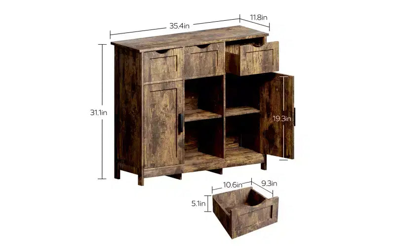 Zevemomo Modern Farmhouse Sideboard Buffet Cabinet with Drawer & Adjustable Shelf, Kitchen Storage & Coffee Bar Cabinet for Dining Room,Retro wood