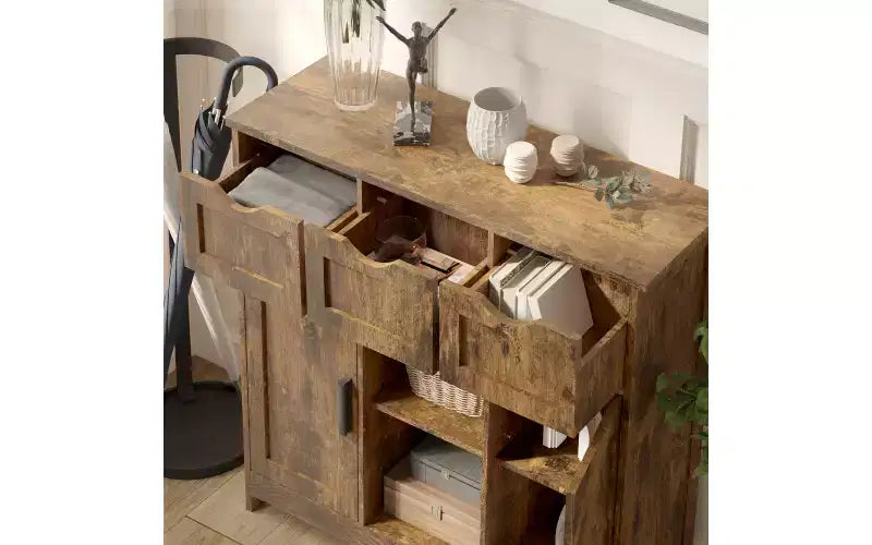 Zevemomo Modern Farmhouse Sideboard Buffet Cabinet with Drawer & Adjustable Shelf, Kitchen Storage & Coffee Bar Cabinet for Dining Room,Retro wood
