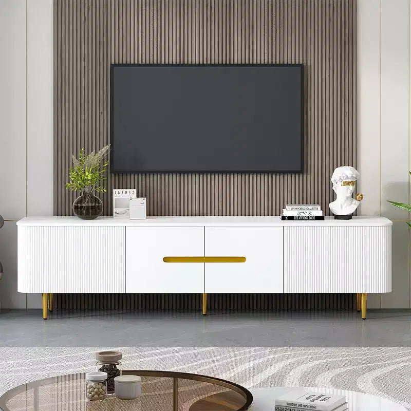78 Modern Fluted TV Stand for 65/70/75/80 inch TV,Entertainment Center with Storage Low Profile TV and Media Console for Living Room,Cord Management