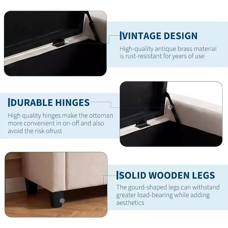 Storage Ottoman Bench 50.8 Inch with Safety Slow-Close Hinge, Tufted Upholstered Bench for Bedroom Entryway Living Room, 670 Lbs Weight Capacity