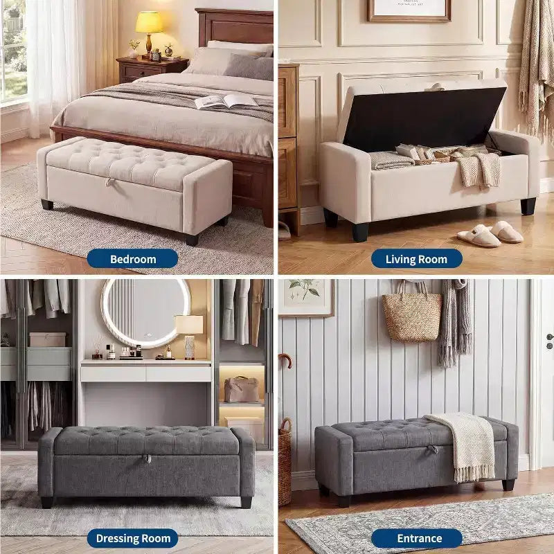Storage Ottoman Bench 50.8 Inch with Safety Slow-Close Hinge, Tufted Upholstered Bench for Bedroom Entryway Living Room, 670 Lbs Weight Capacity