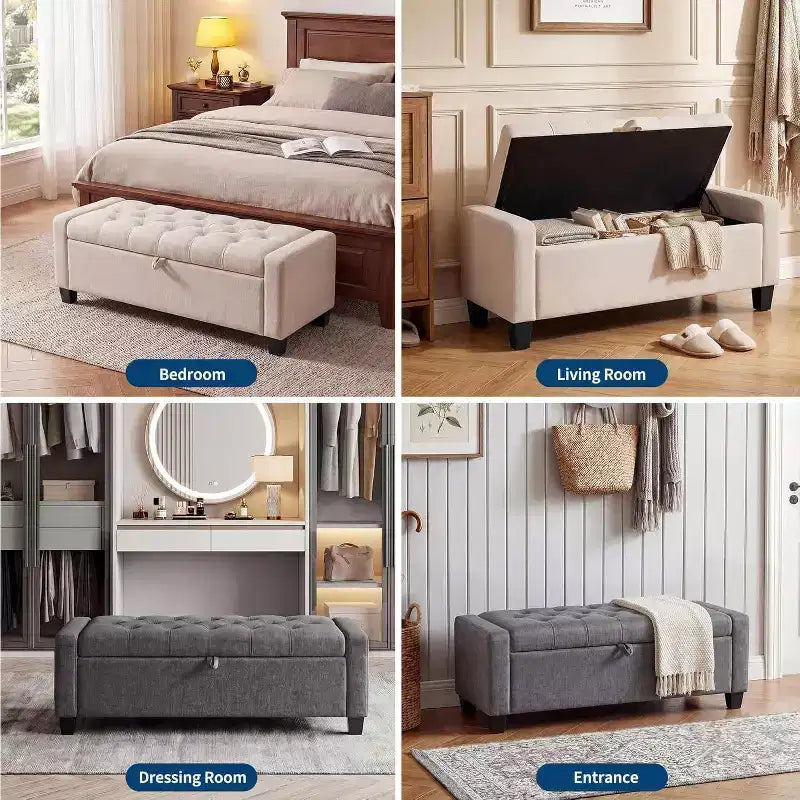 Storage Ottoman Bench 50.8 Inch with Safety Slow-Close Hinge, Tufted Upholstered Bench for Bedroom Entryway Living Room, 670 Lbs Weight Capacity