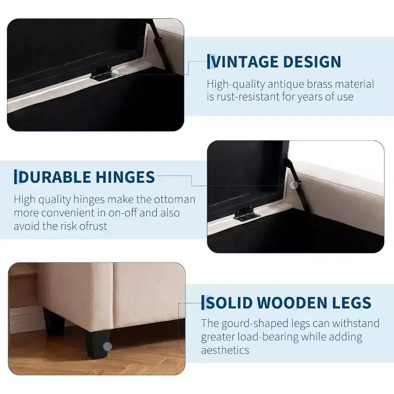 Storage Ottoman Bench 50.8 Inch with Safety Slow-Close Hinge, Tufted Upholstered Bench for Bedroom Entryway Living Room, 670 Lbs Weight Capacity