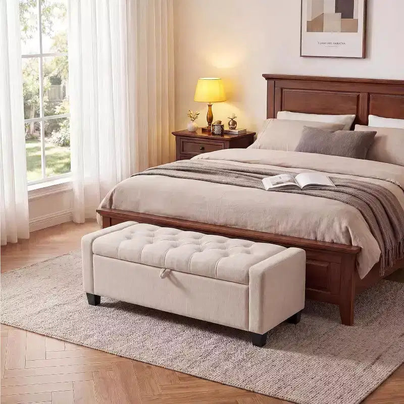 Storage Ottoman Bench 50.8 Inch with Safety Slow-Close Hinge, Tufted Upholstered Bench for Bedroom Entryway Living Room, 670 Lbs Weight Capacity