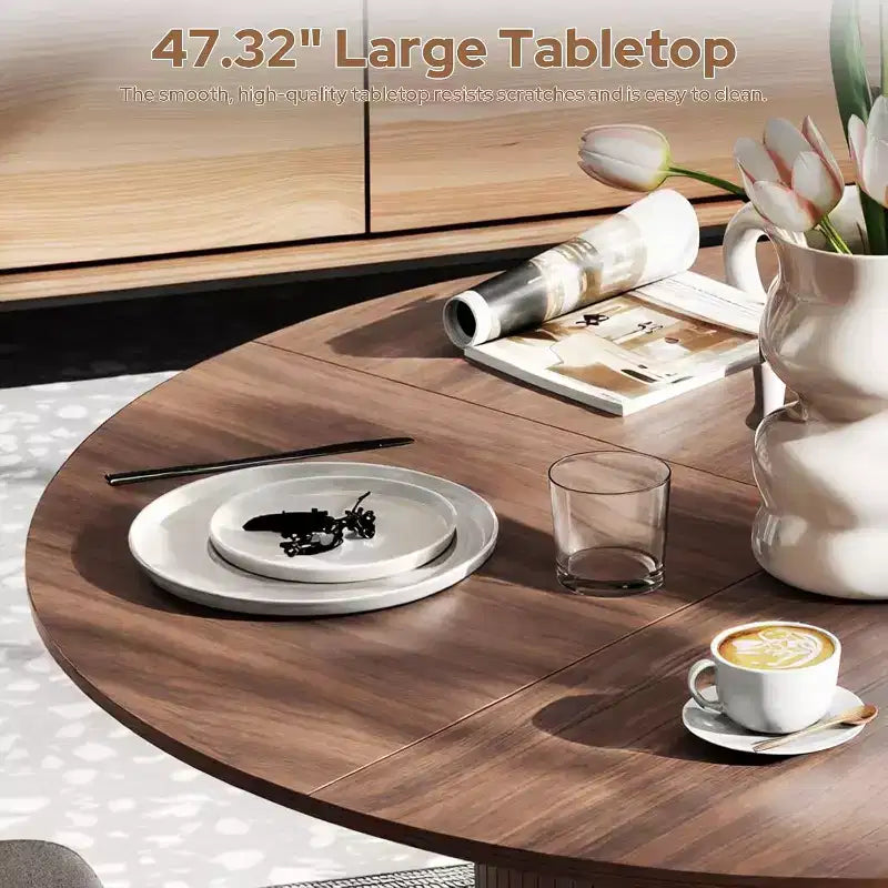 Zevemomo 47.32 inch Round Dining Table for 4(Table Only), Wood Kitchen Table with Storage Shelf and Doors for Kitchen, Living Room, Restaurants