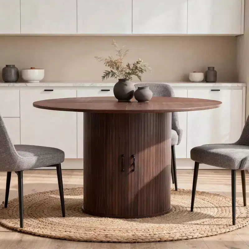 Zevemomo 47.32 inch Round Dining Table for 4(Table Only), Wood Kitchen Table with Storage Shelf and Doors for Kitchen, Living Room, Restaurants