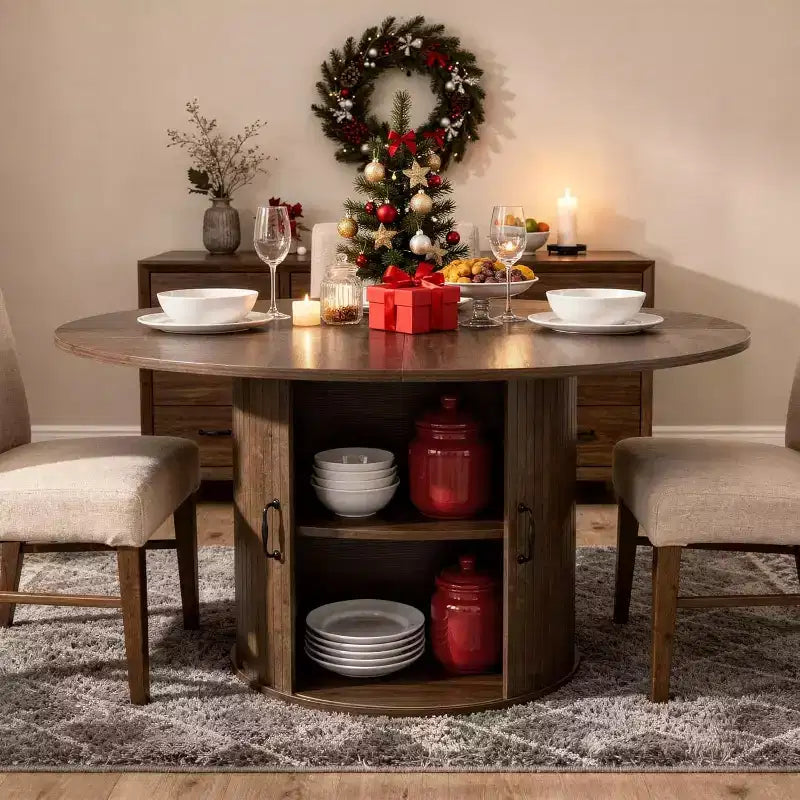 Zevemomo 47.32 inch Round Dining Table for 4(Table Only), Wood Kitchen Table with Storage Shelf and Doors for Kitchen, Living Room, Restaurants