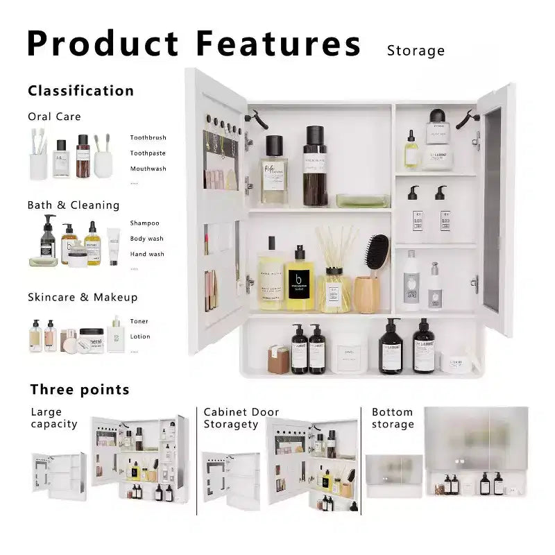 FAMYYT 32 in. W x35 in. H Aluminum Medicine Cabinet with Mirror and Light, Anti-fog, Easy to install