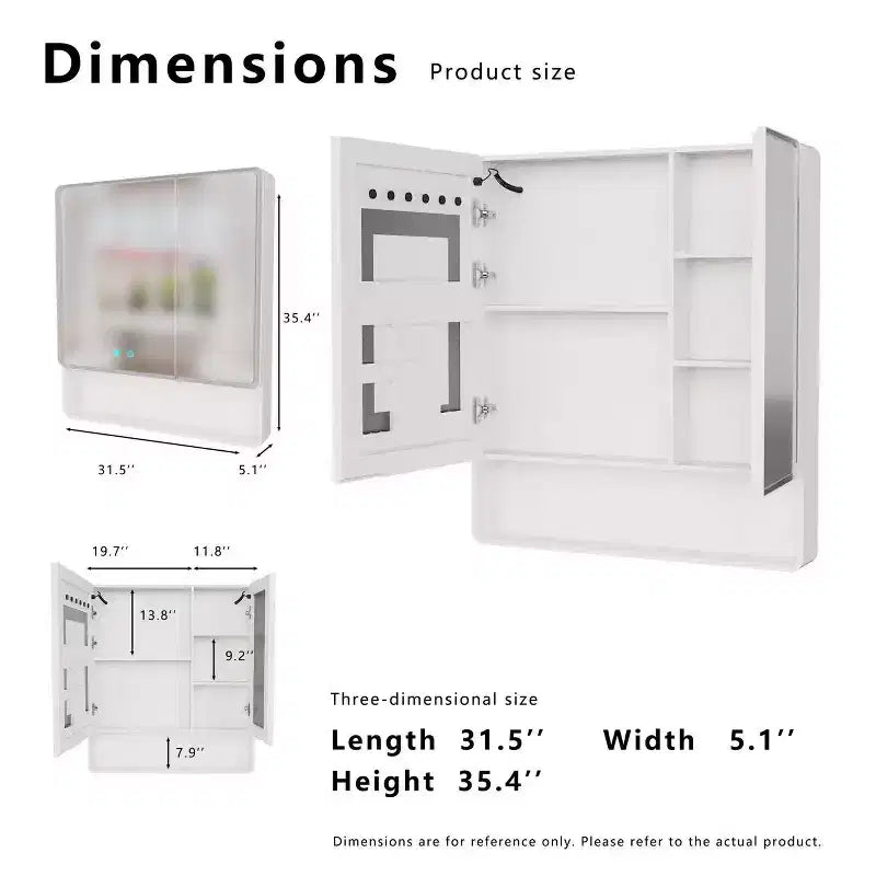FAMYYT 32 in. W x35 in. H Aluminum Medicine Cabinet with Mirror and Light, Anti-fog, Easy to install