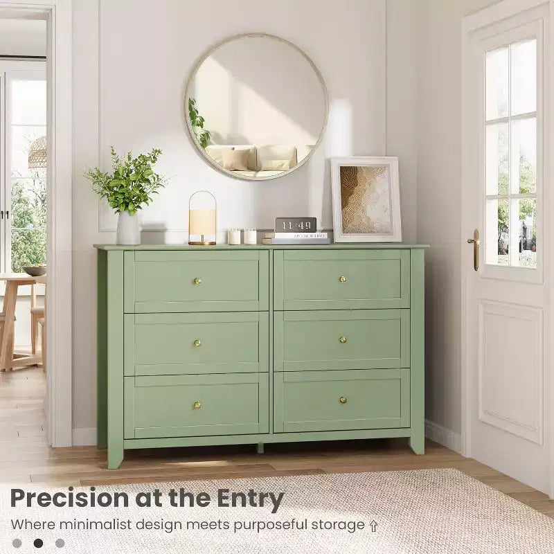 Modern Elegant 6-Drawer Storage Dresser,Lacquer Finish Wooden Chest with Solid Wood Legs, Versatile Organizer for Bedroom,Nursery,Living Room&Closet