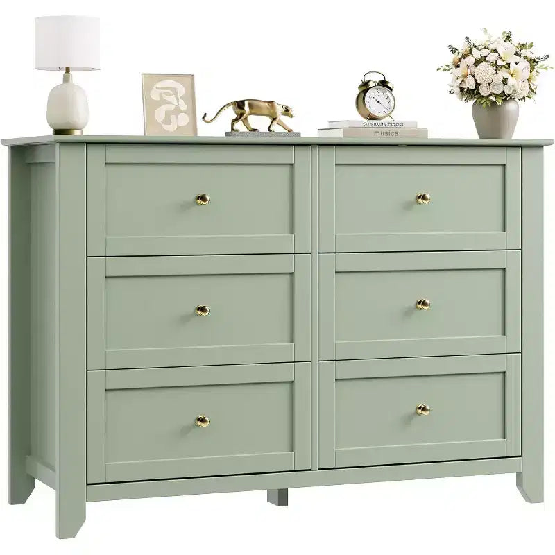 Modern Elegant 6-Drawer Storage Dresser,Lacquer Finish Wooden Chest with Solid Wood Legs, Versatile Organizer for Bedroom,Nursery,Living Room&Closet