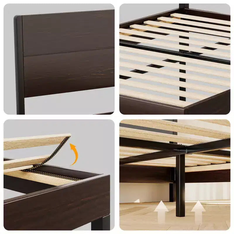 Dyonery Queen/King Size Solid Wood Bed Frame,Rustic Platform Bed with 50 Headboard,Wood Slats Support/Noiseless/No Box Spring Needed/Dark Brown