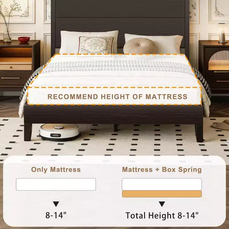 Dyonery Queen/King Size Solid Wood Bed Frame,Rustic Platform Bed with 50 Headboard,Wood Slats Support/Noiseless/No Box Spring Needed/Dark Brown