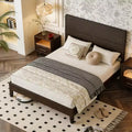 Dyonery Queen/King Size Solid Wood Bed Frame,Rustic Platform Bed with 50 Headboard,Wood Slats Support/Noiseless/No Box Spring Needed/Dark Brown