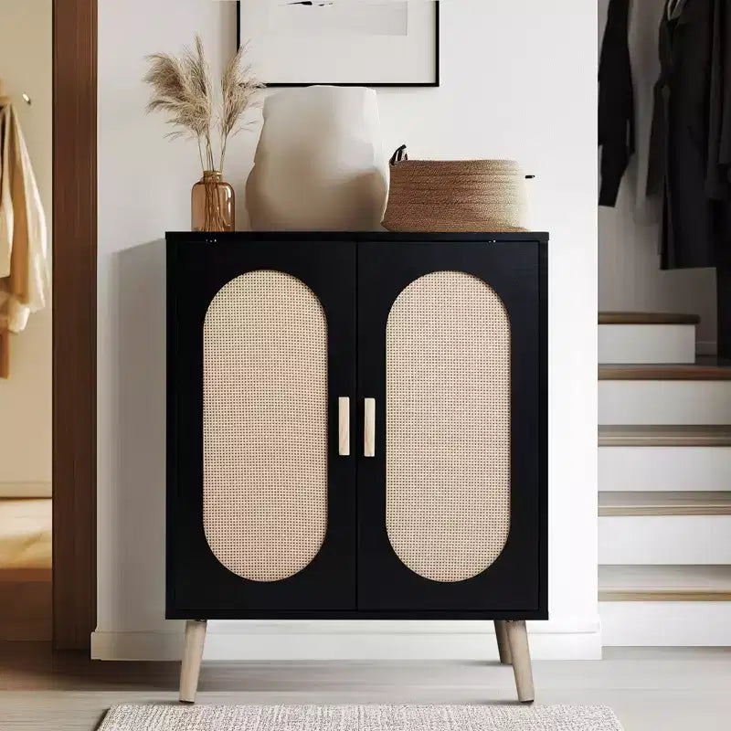 Karl Home Modern Rattan 18 Pair Shoe Storage Cabinet