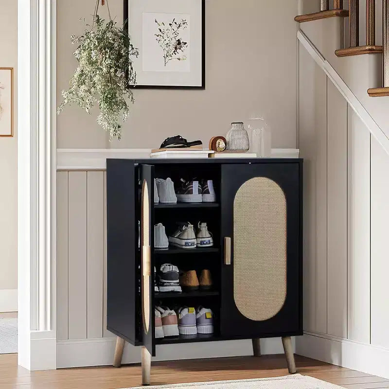 Karl Home Modern Rattan 18 Pair Shoe Storage Cabinet