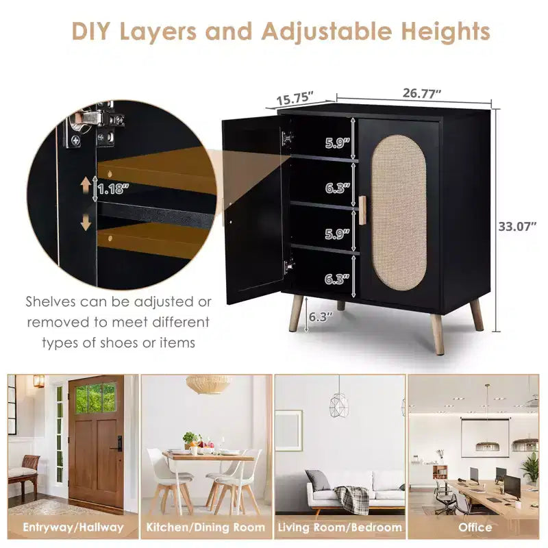 Karl Home Modern Rattan 18 Pair Shoe Storage Cabinet