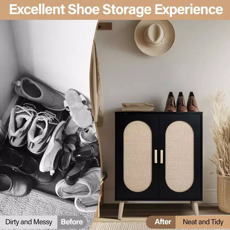 Karl Home Modern Rattan 18 Pair Shoe Storage Cabinet