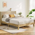 Dyonery Queen Platform Bed Frame with 18.9-Inch Woven Rattan Headboard, Solid Wood Slat Support, Noise-Free Mattress Foundation, No Box Spring Needed