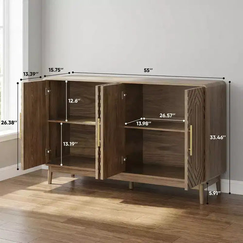 JVNOXK 4-Door Carved Sideboard Buffet Cabinet with Storage & Adjustable Shelves