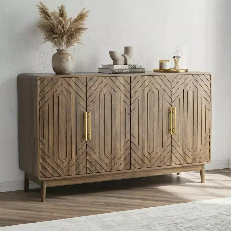 JVNOXK 4-Door Carved Sideboard Buffet Cabinet with Storage & Adjustable Shelves