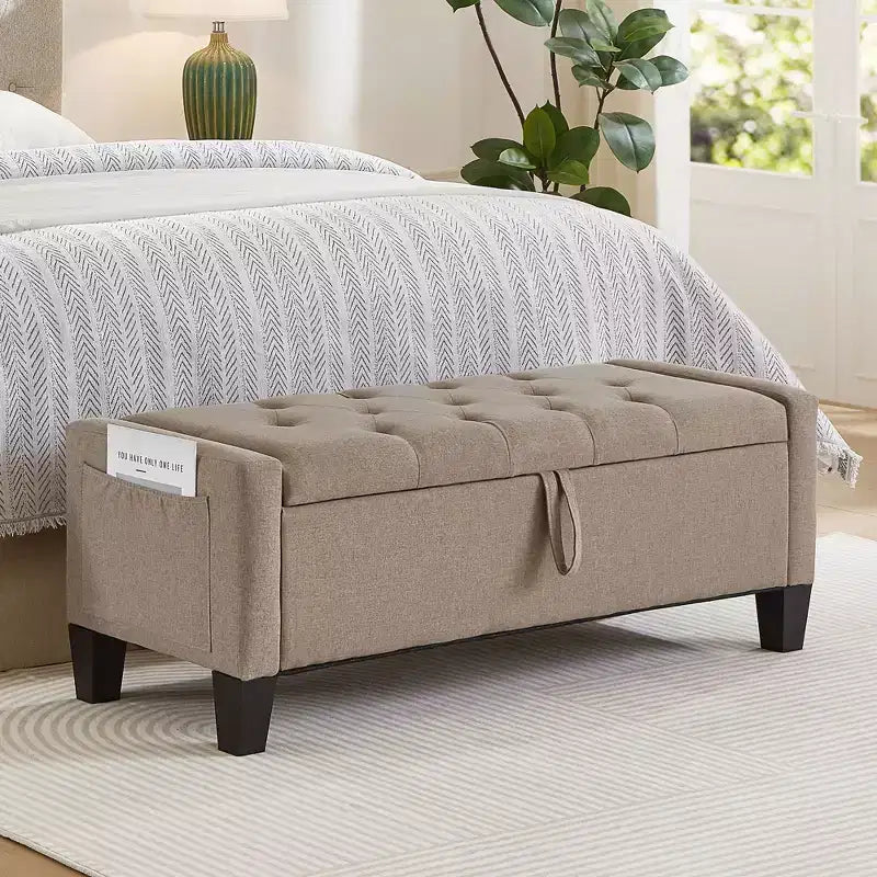 45 Storage Ottoman Bench, Upholstered Entryway Bench with Safety Hinge for Bedroom, Living Room - ModernLuxe