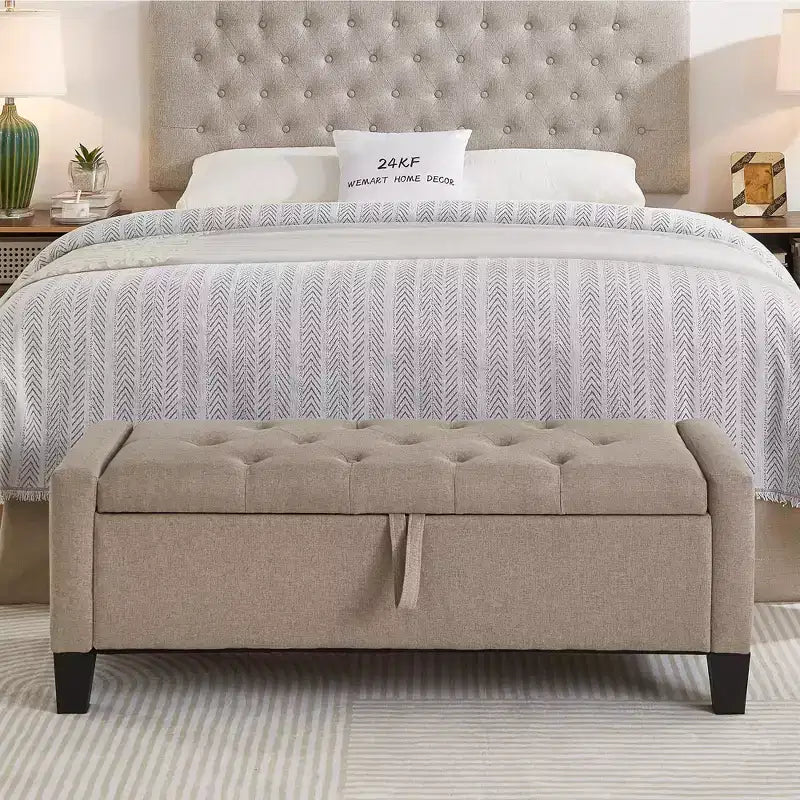 45 Storage Ottoman Bench, Upholstered Entryway Bench with Safety Hinge for Bedroom, Living Room - ModernLuxe