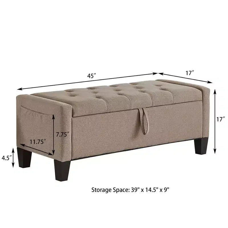 45 Storage Ottoman Bench, Upholstered Entryway Bench with Safety Hinge for Bedroom, Living Room - ModernLuxe