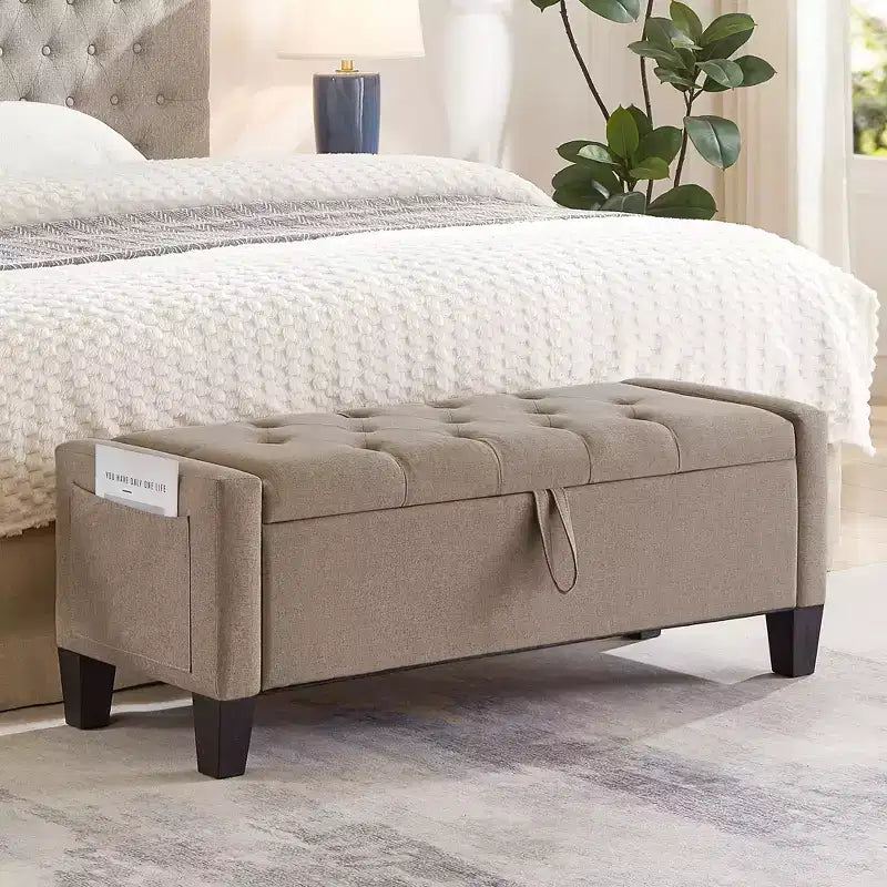 45 Storage Ottoman Bench, Upholstered Entryway Bench with Safety Hinge for Bedroom, Living Room - ModernLuxe