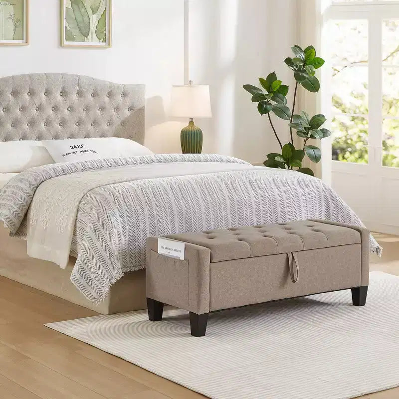 45 Storage Ottoman Bench, Upholstered Entryway Bench with Safety Hinge for Bedroom, Living Room - ModernLuxe