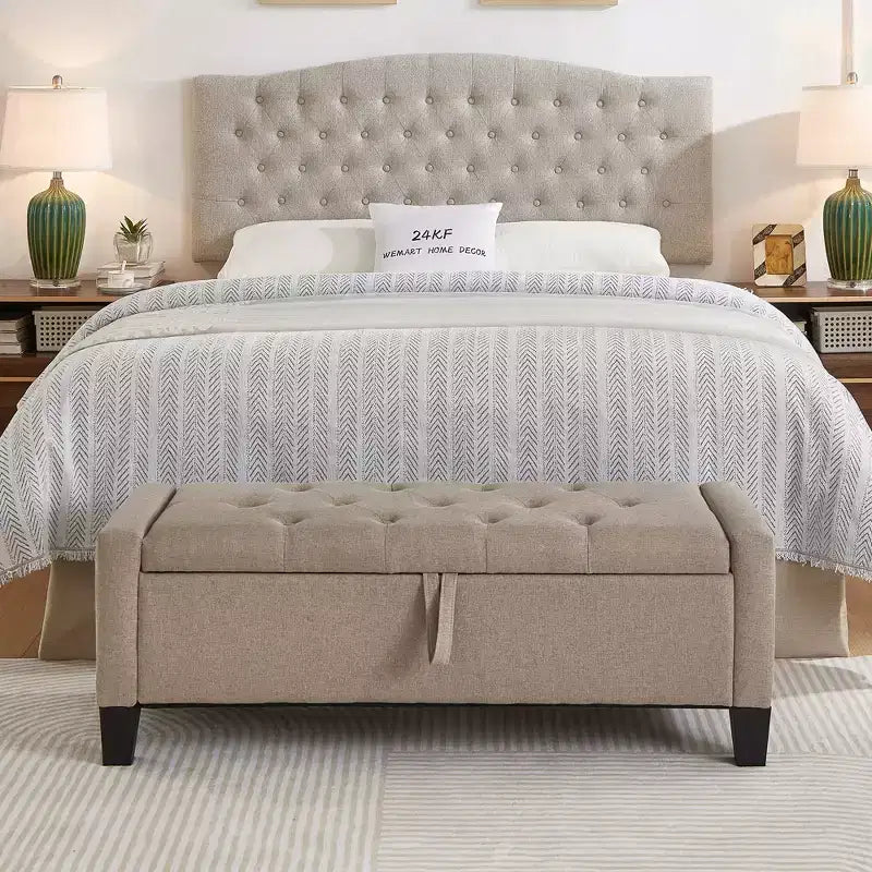 45 Storage Ottoman Bench, Upholstered Entryway Bench with Safety Hinge for Bedroom, Living Room - ModernLuxe